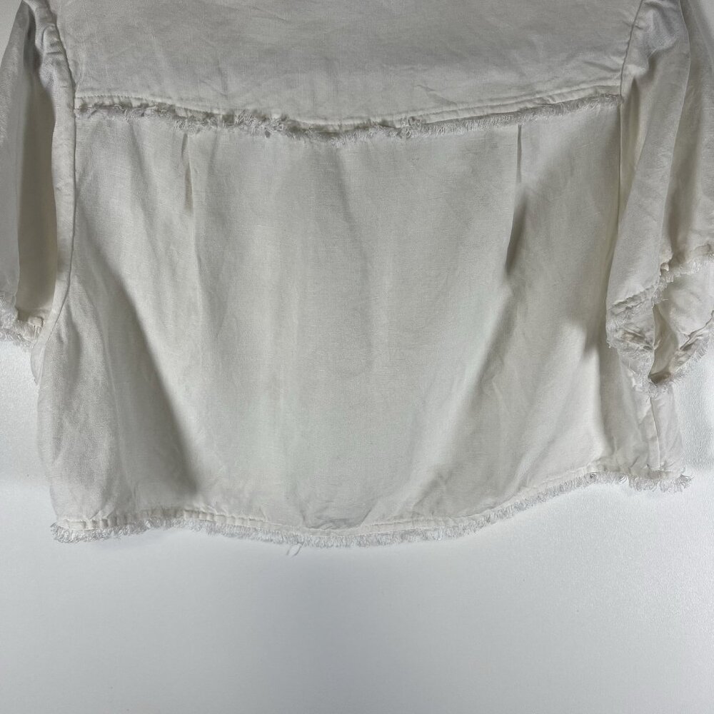 Jonathan Simkhai White Linen Button Up Top Croppe… - image 8